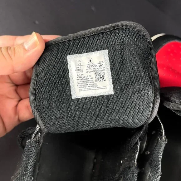 Nike Air Jordan 1 Low Black/Red/White Sneakers Size 7Y Basketball Shoes - Picture 2 of 7